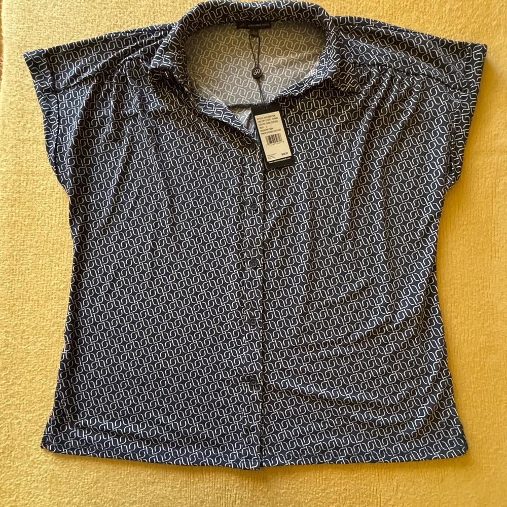 Adrianna Papell Navy Geometric Button Down Shirt